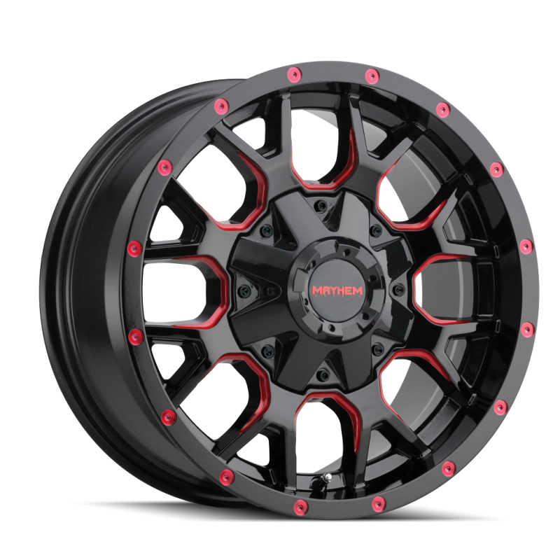 Mayhem 8015 Warrior 17x9 / 5x127 BP / 18mm Offset / 87mm Hub Black w/ Prism Red Wheel Mayhem