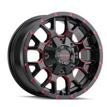 Load image into Gallery viewer, Mayhem 8015 Warrior 17x9 / 5x127 BP / -12mm Offset / 87mm Hub Black w/ Prism Red Wheel