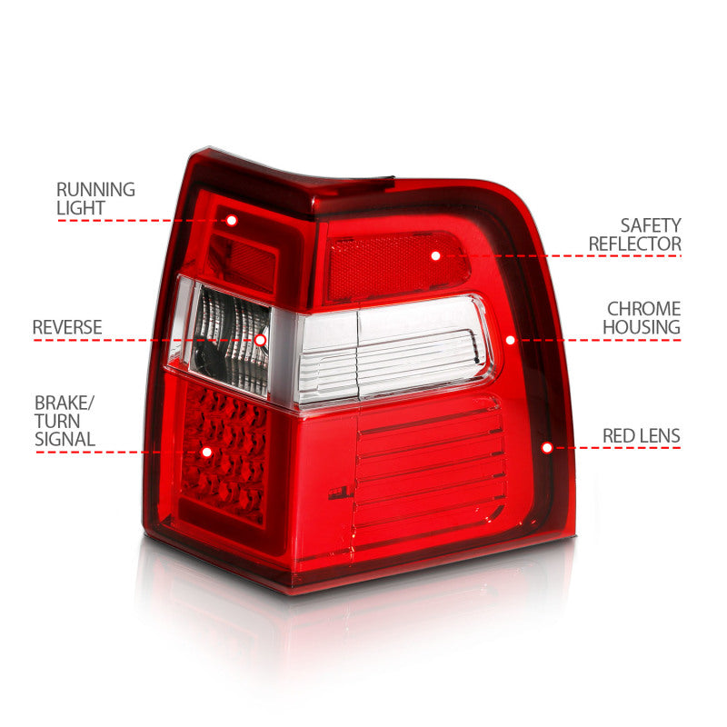 ANZO FORD EXPEDITION 07-17 LED C BAR STYLE TAIL LIGHTS CHROME RED/CLEAR LENS W/ SEQUENTIAL SIGNAL - 311410 ANZO