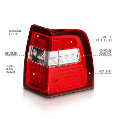 ANZO FORD EXPEDITION 07-17 LED C BAR STYLE TAIL LIGHTS CHROME RED/CLEAR LENS W/ SEQUENTIAL SIGNAL - 311410 ANZO
