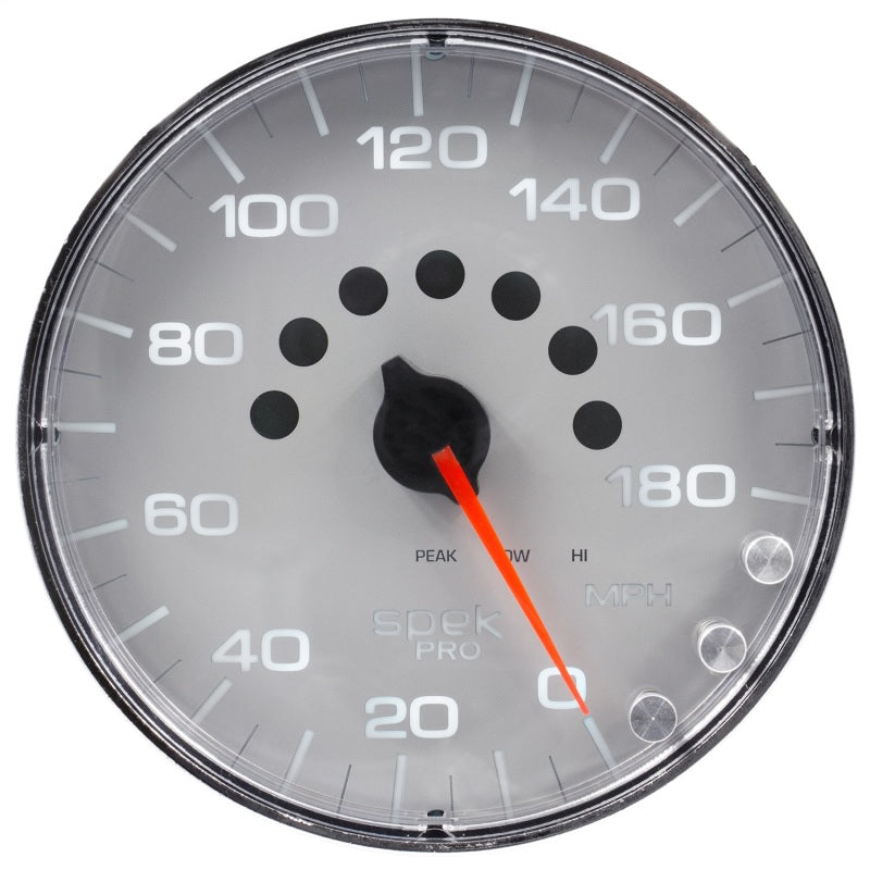 Autometer Spek-Pro Gauge Speedometer 5in 180 Mph Elec. Programmable Silver/Chrome P230218