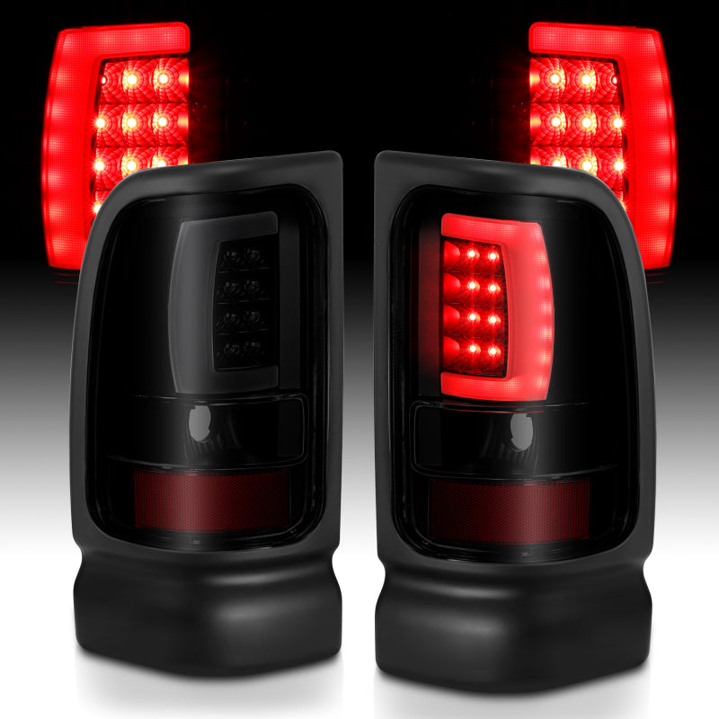 ANZO 1994-2001 Dodge Ram 1500 LED Taillights Plank Style Black w/Smoke Lens - eliteracefab.com