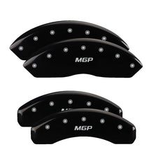 Load image into Gallery viewer, MGP 4 Caliper Covers Engraved Front &amp; Rear MGP Black Finish Silver Char 2018 Jeep Wrangler