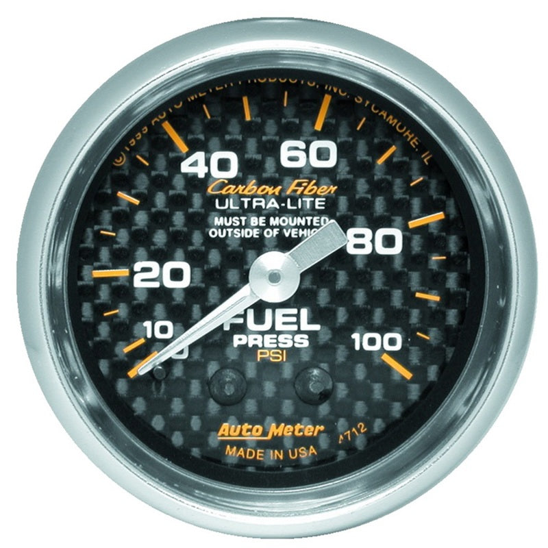 Autometer Carbon Fiber 52mm 100 PSI Mechanical Fuel Pressure Gauge 4712