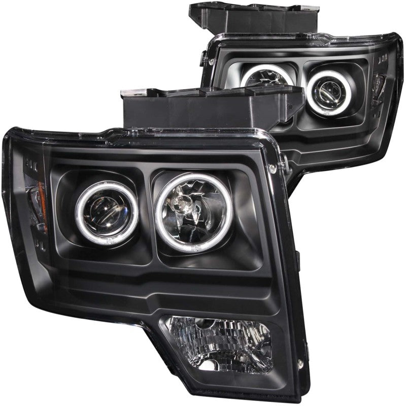 ANZO 2009-2014 Ford F-150 Projector Headlights w/ Halo Black (CCFL) - eliteracefab.com