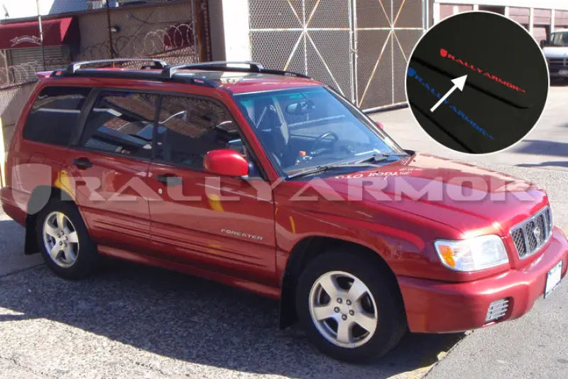 Rally Armor UR Mudflaps Black Urethane Red Logo 1998-2002 Forester - eliteracefab.com