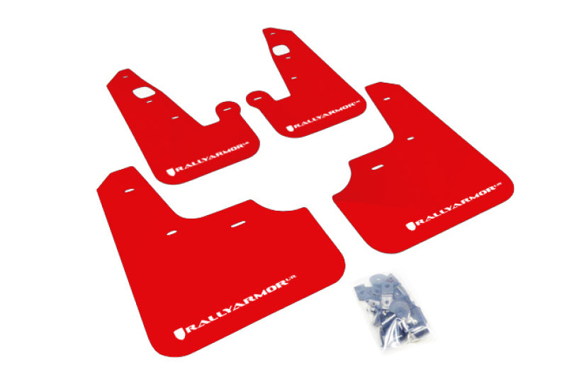 Rally Armor UR Mudflaps Urethane - Mitsubishi Lancer 2007-2012 - Red/White - eliteracefab.com
