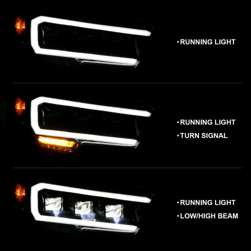 ANZO 2016-2018 Toyota Tacoma LED Projector Headlights Plank Style Black w/ Amber - eliteracefab.com