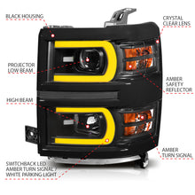 Load image into Gallery viewer, ANZO 14-15 Chevrolet Silverado 1500 Projector Headlights w/ Plank Style Switchback Black w/ Amber - eliteracefab.com