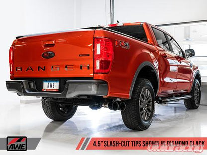 AWE Tuning 2019+ Ford Ranger 0FG Performance Exhaust System w/Diamond Black Tips & Rock Guard - eliteracefab.com