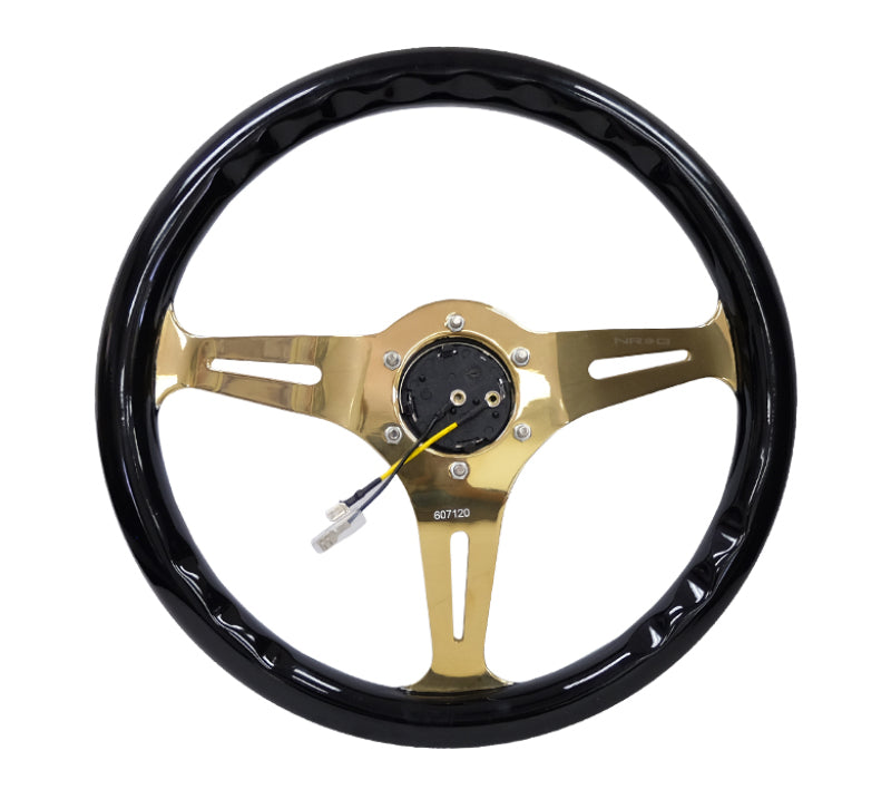 NRG Classic Wood Grain Steering Wheel 350mm Chrome Gold 3-Spokes Black Grip - eliteracefab.com