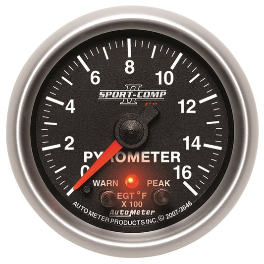Autometer Sport-Comp II Full Sweep Electronic 0-1600 Deg F EGT/Pyrometer Peak & Warn w/ Elec Control 3646
