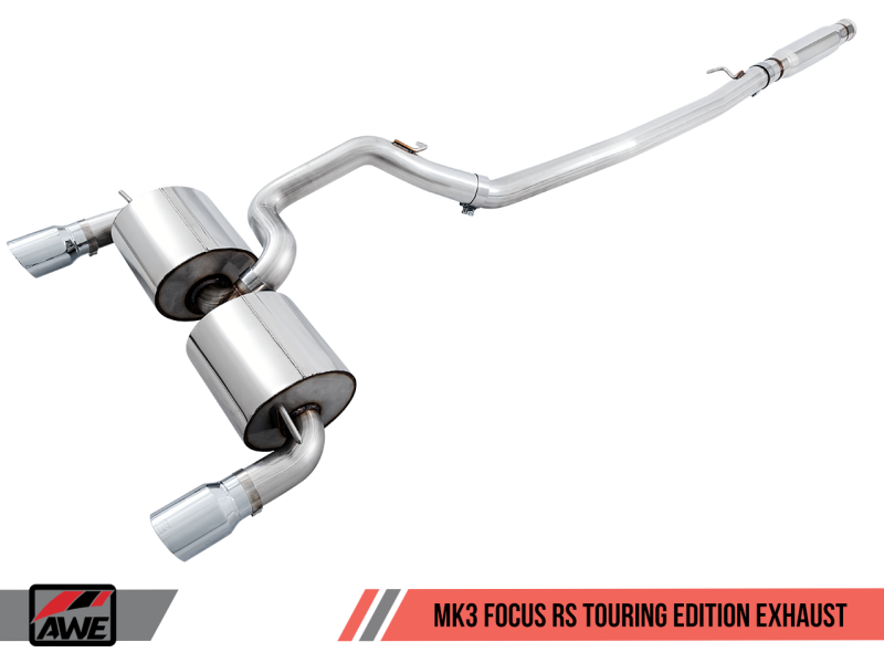 AWE Tuning Ford Focus RS Touring Edition Cat-back Exhaust - Resonated - Diamond Black Tips - eliteracefab.com