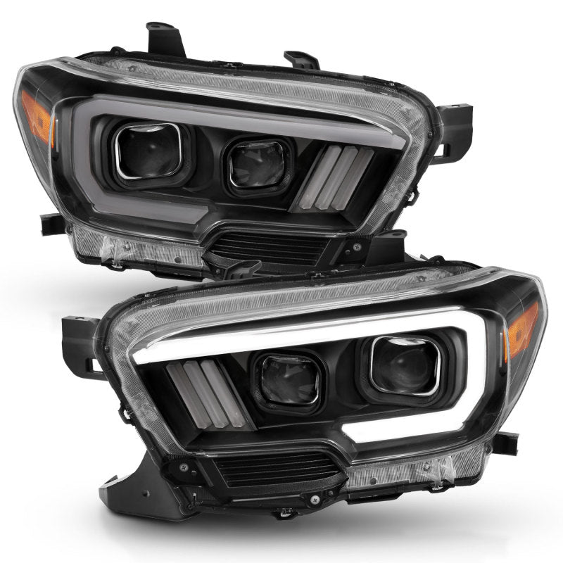 ANZO 2016-2017 Toyota Tacoma Projector Headlights w/ Plank Style Switchback Black w/ Amber w/ DRL - eliteracefab.com