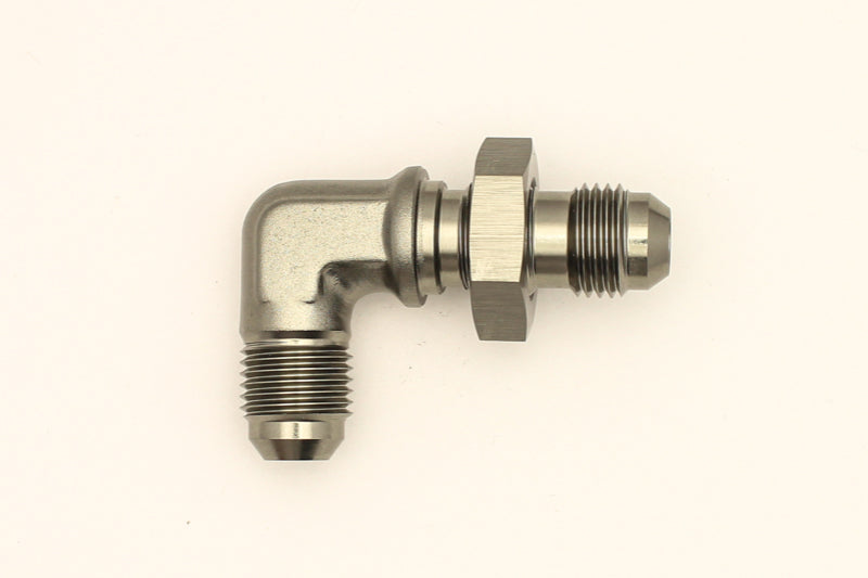 DeatschWerks 6AN Male Flare To 6AN Male Flare Bulkhead Adapter 90-Degree (Incl. Nut) - eliteracefab.com