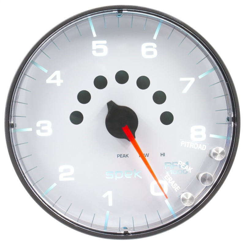 Autometer Spek-Pro Gauge Tachometer 5in 8K Rpm W/Shift Light & Peak Mem White/Black P238128