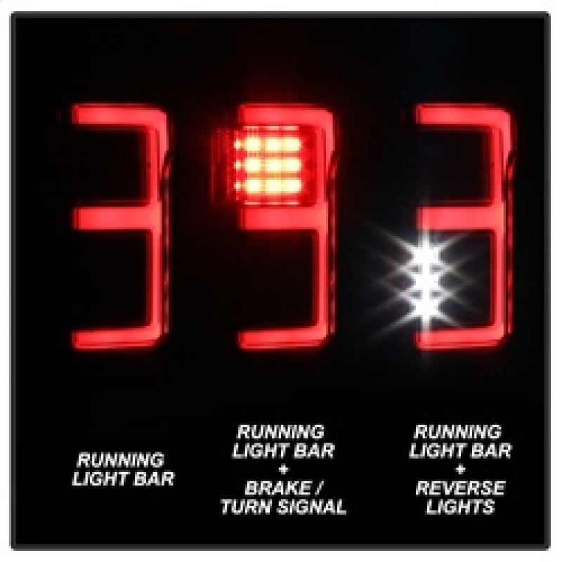 Spyder 15-18 Ford F-150 Light Bar LED Tail Lights (w/Blind Spot) - Black (ALT-YD-FF15015BS-LBLED-BK) - eliteracefab.com