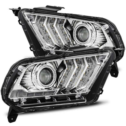 AlphaRex 880117 10-12 Ford Mustang LUXX LED Proj Headlights Plank Style Chrome w/Activ Light/Seq Signal