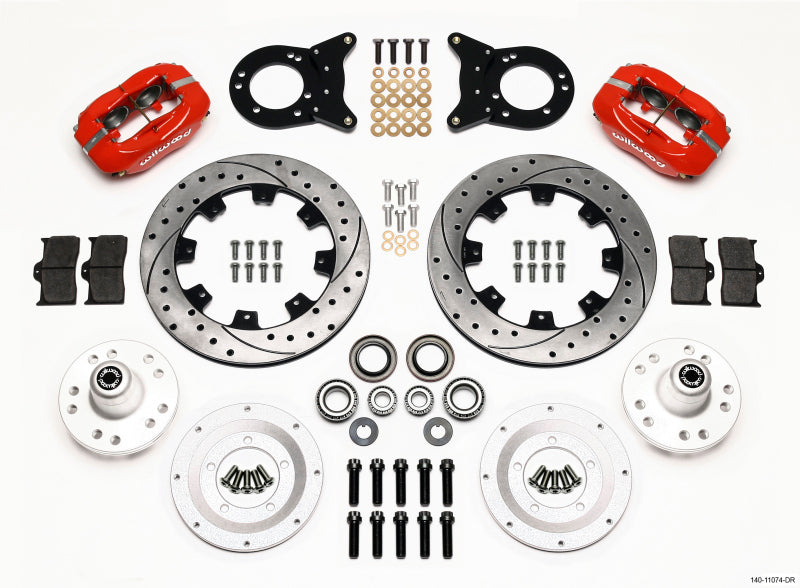 Wilwood Forged Dynalite Front Kit 12.19in Drill Red 1970-1973 Mustang Disc & Drum Spindle Wilwood