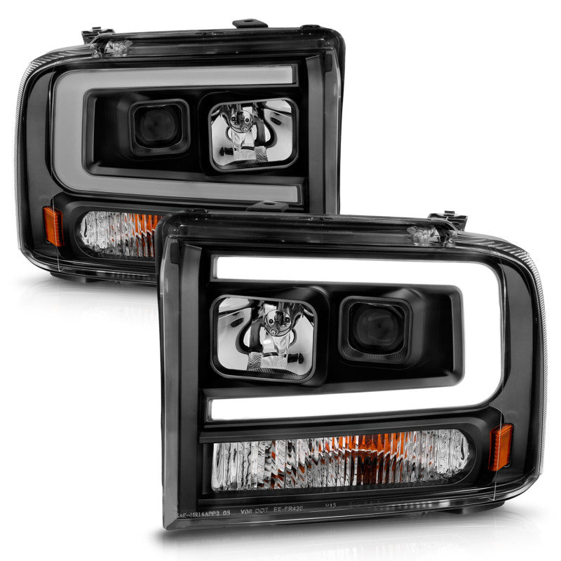 ANZO 99-04 Ford F250/F350/F450/Excursion (excl 99) Projector Headlights - w/ Light Bar Black Housing ANZO