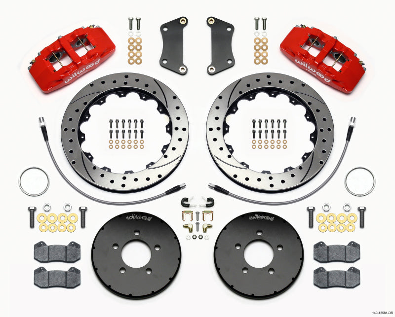Wilwood Dynapro 6 Front Hat Kit 12.88in Drilled Red 2005-Up Mazda 3 w/ Lines Wilwood