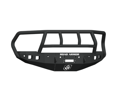 Road Armor 16-18 Ram 2500 Stealth Front Winch Bumper w/Titan II Guard/6 Sensor Holes - Tex Blk - eliteracefab.com