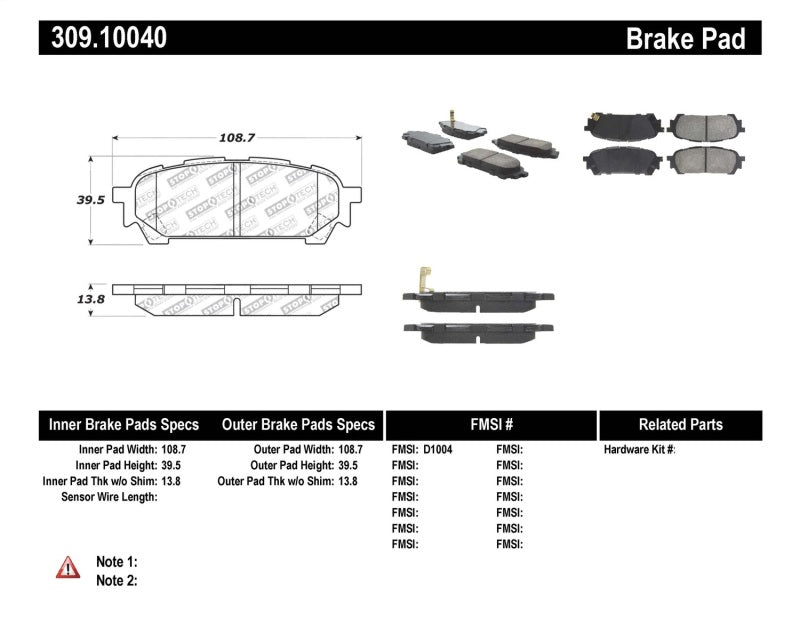 STOPTECH PERFORMANCE 03-05 WRX REAR BRAKE PADS, 309.10040 - eliteracefab.com