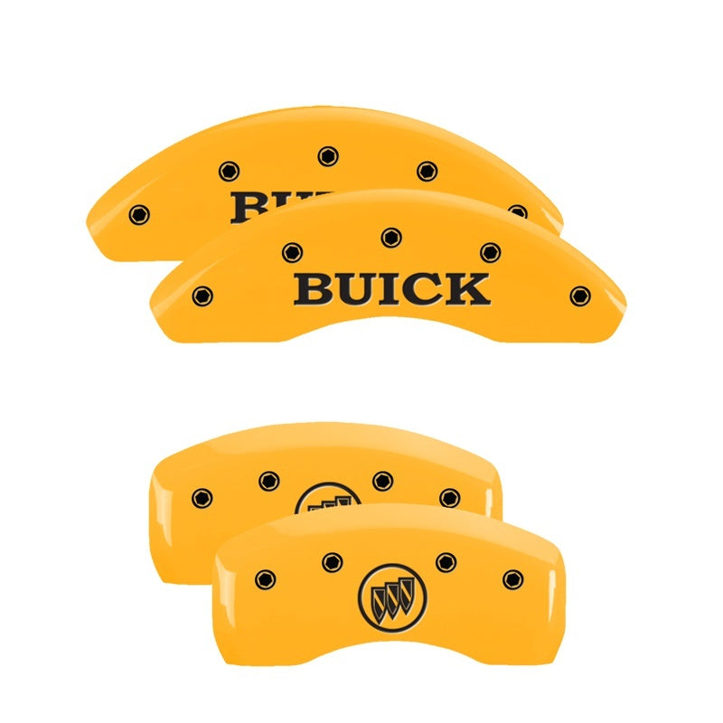 MGP 4 Caliper Covers Engraved Front Buick Engraved Rear Buick Shield Yellow finish black ch MGP