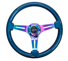 Load image into Gallery viewer, NRG Blue Pearl Flake Paint 3 Neochrome Spokes 350mm Classic Wood Grain Wheel Universal - eliteracefab.com