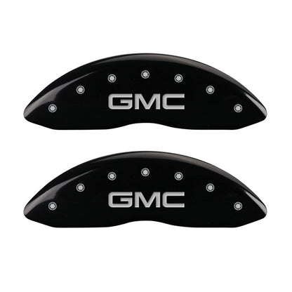 MGP Front set 2 Caliper Covers Engraved Front GMC Black finish silver ch MGP