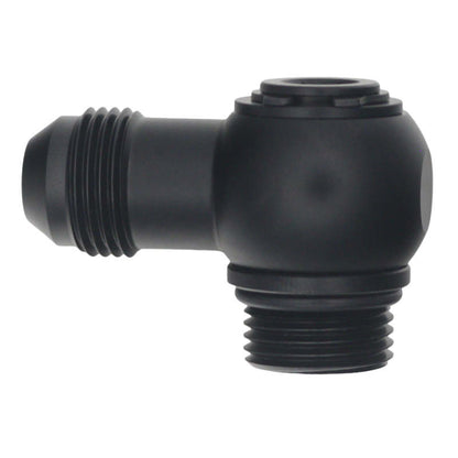 DeatschWerks 8AN ORB Male to 8AN Male Flare Low Profile 90-Degree Swivel - Anodized Matte Black DeatschWerks