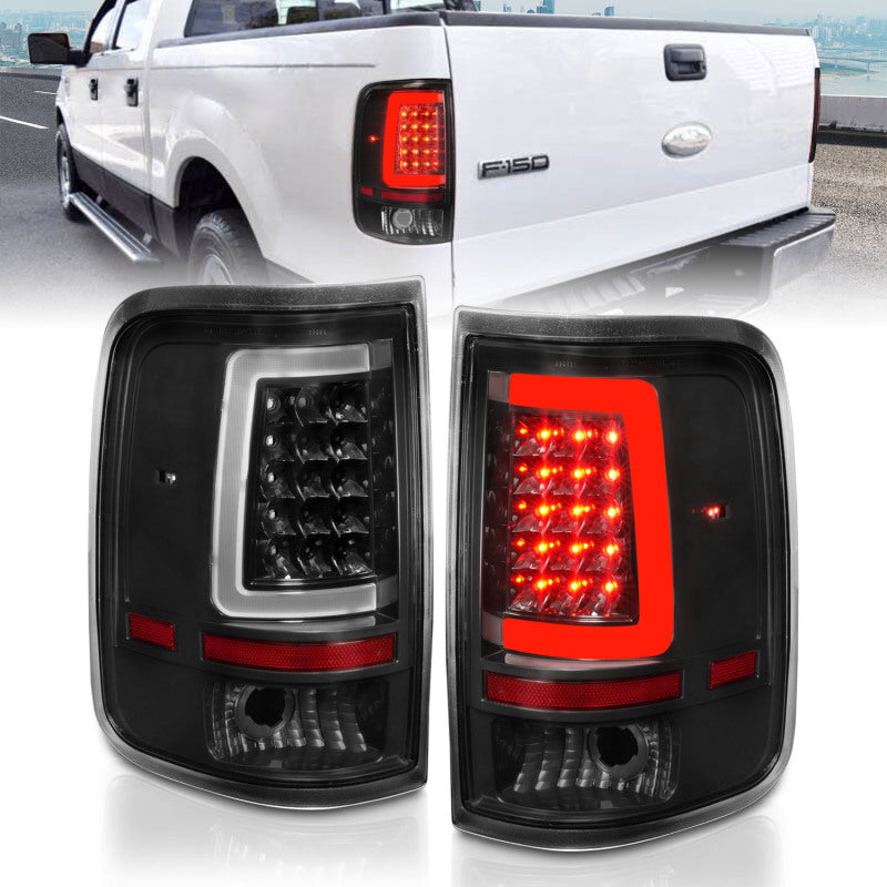 ANZO 2004-2006 Ford F-150 LED Tail Lights w/ Light Bar Black Housing Clear Lens - eliteracefab.com