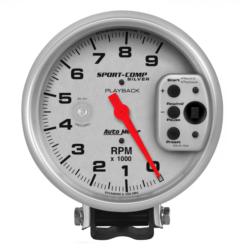 AutoMeter Gauge Tachometer 5in. 9K RPM Pedestal W/ RPM Playback Ultra-Lite 3964