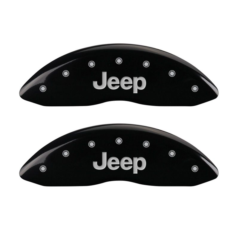 MGP 4 Caliper Covers Engraved Front JEEP Engraved Rear JEEP Grill logo Black finish silver ch MGP