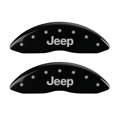 MGP 4 Caliper Covers Engraved Front JEEP Engraved Rear JEEP Grill logo Black finish silver ch MGP