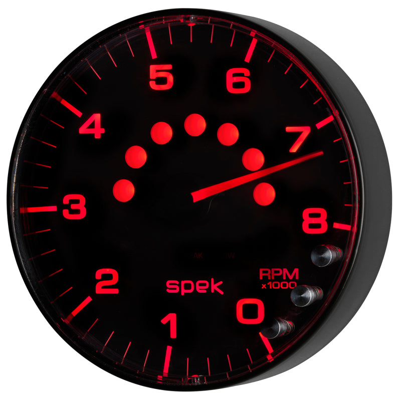 Autometer Spek-Pro Gauge Tachometer 5in 8K Rpm W/Shift Light & Peak Mem Black/Black P238328