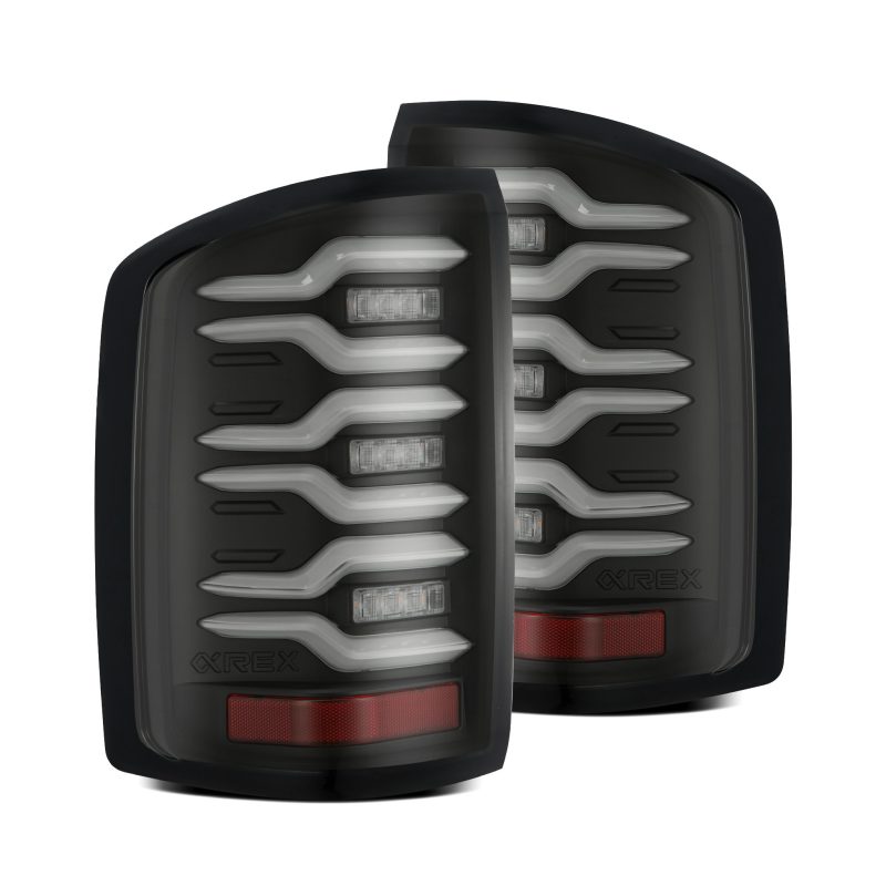 AlphaRex 630040 14-18 GMC Sierra 1500/2500HD/3500HD LUXX-Series LED Tail Lights Blk w/Actv Light & Seq. Sig