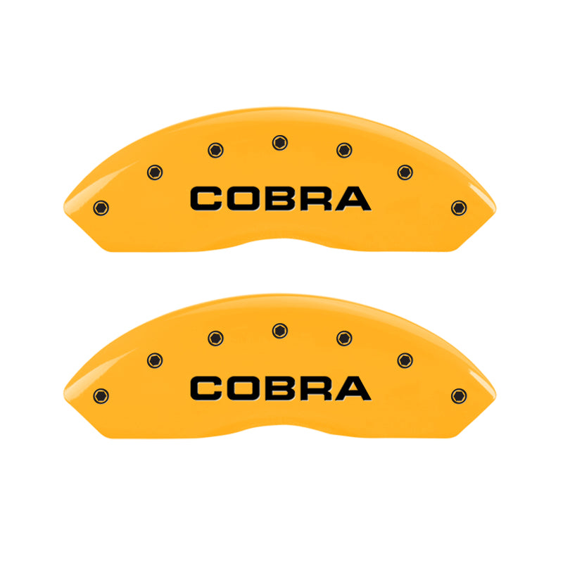 MGP 4 Caliper Covers Engraved Front & Rear Cobra Yellow Finish Black Char 2003 Ford Mustang MGP