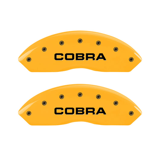 MGP 4 Caliper Covers Engraved Front & Rear Cobra Yellow Finish Black Char 2006 Ford Mustang MGP