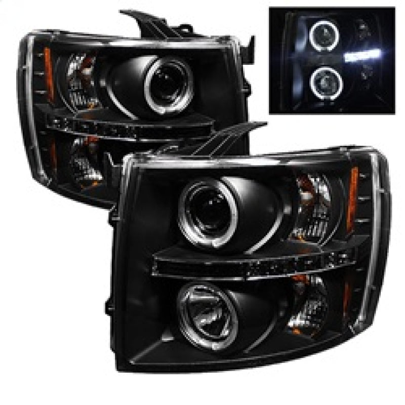 Spyder Chevy Silverado 1500 07-13 Projector Headlights LED Halo LED Blk PRO-YD-CS07-HL-BK - eliteracefab.com