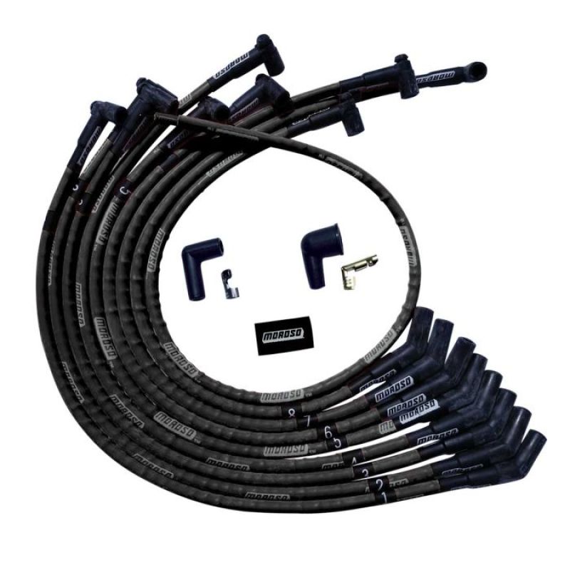 Moroso SB Ford Sleeved 135 Plug HEI Ultra Spark Plug Wire Set - Black