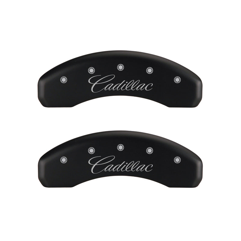 MGP 4 Caliper Covers Engraved Front & Rear Cursive/Cadillac Red finish silver ch MGP