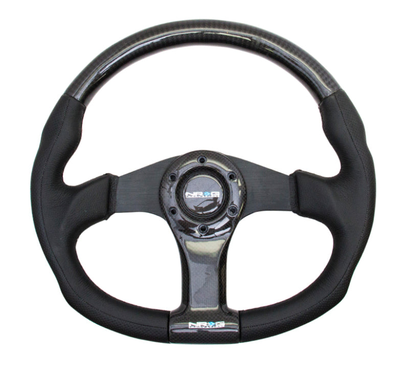 NRG Carbon Fiber Steering Wheel (350mm) Oval Shape Black w/Leather Trim - ST-013CFBK