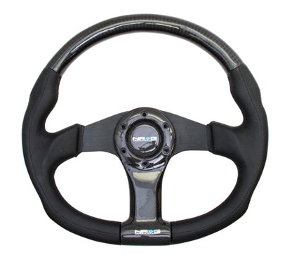 NRG Carbon Fiber Steering Wheel (350mm) Oval Shape Black w/Leather Trim - ST-013CFBK