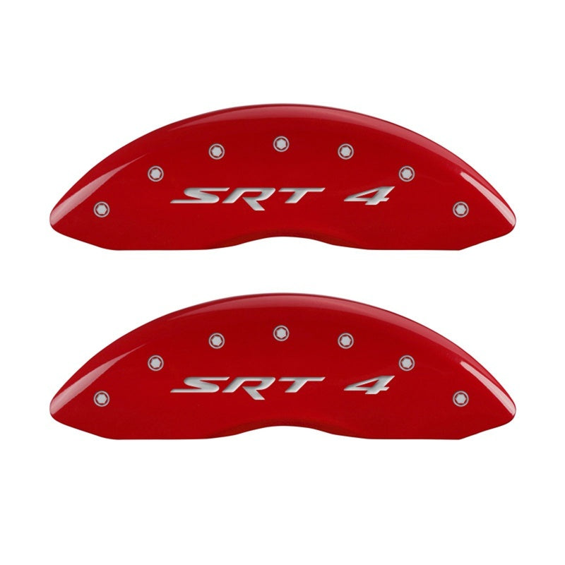 MGP Front set 2 Caliper Covers Engraved Front SRT4 Red finish silver ch MGP
