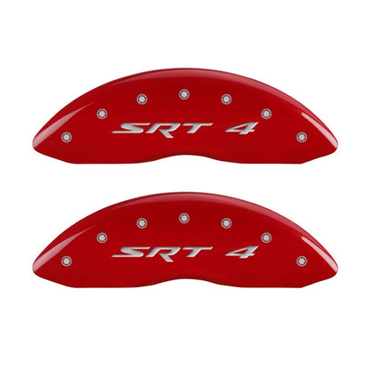 MGP Front set 2 Caliper Covers Engraved Front SRT4 Red finish silver ch MGP