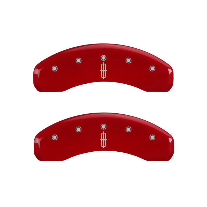 MGP 4 Caliper Covers Engraved Front Lincoln Engraved Rear Star logo Red finish silver ch MGP