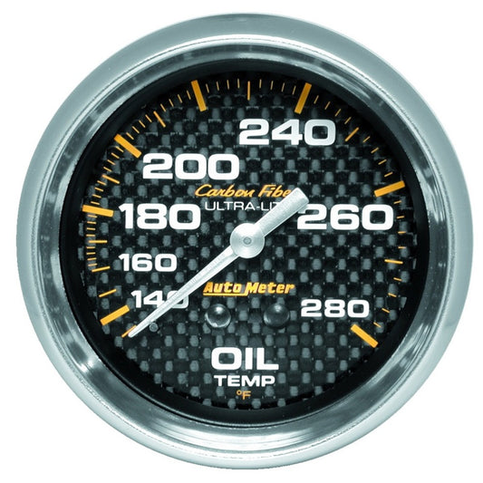 Autometer Carbon Fiber 2-5/8in 140-280 Deg F Mechanical Oil Temp Gauge 4841