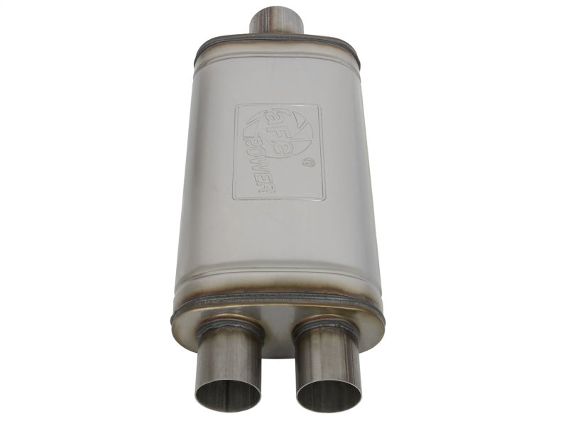 aFe MACHForce XP SS Muffler 3in Center Inlet / 2.5in Dual Outlets 18in L x 9in W x4in H Body aFe