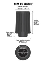 Load image into Gallery viewer, AEM Dryflow Conical Air Filter 2.75in Flange ID / 6in Base OD / 5.125in Top OD / 9.125in Height - eliteracefab.com